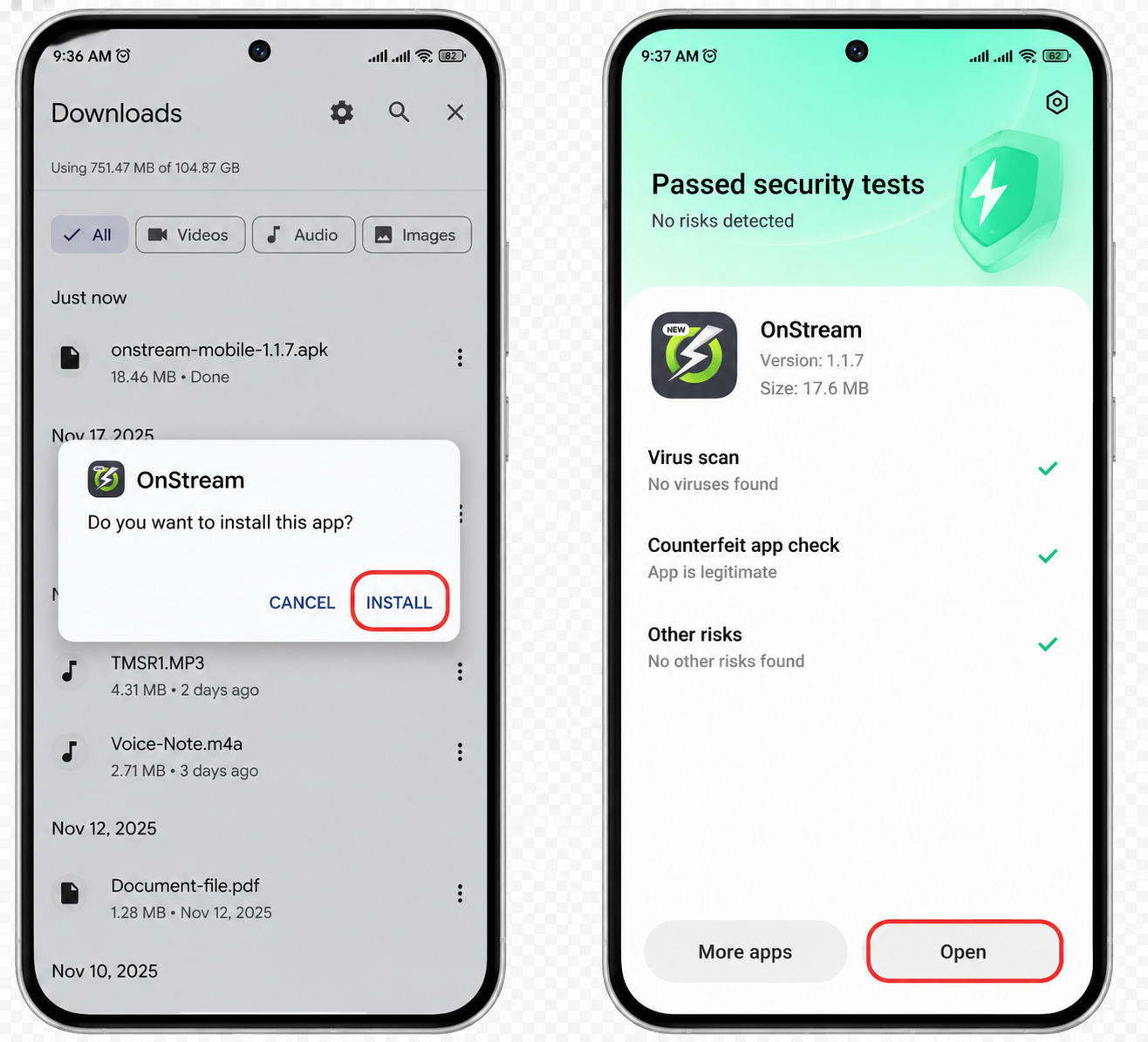 OnStream APK install confirmation