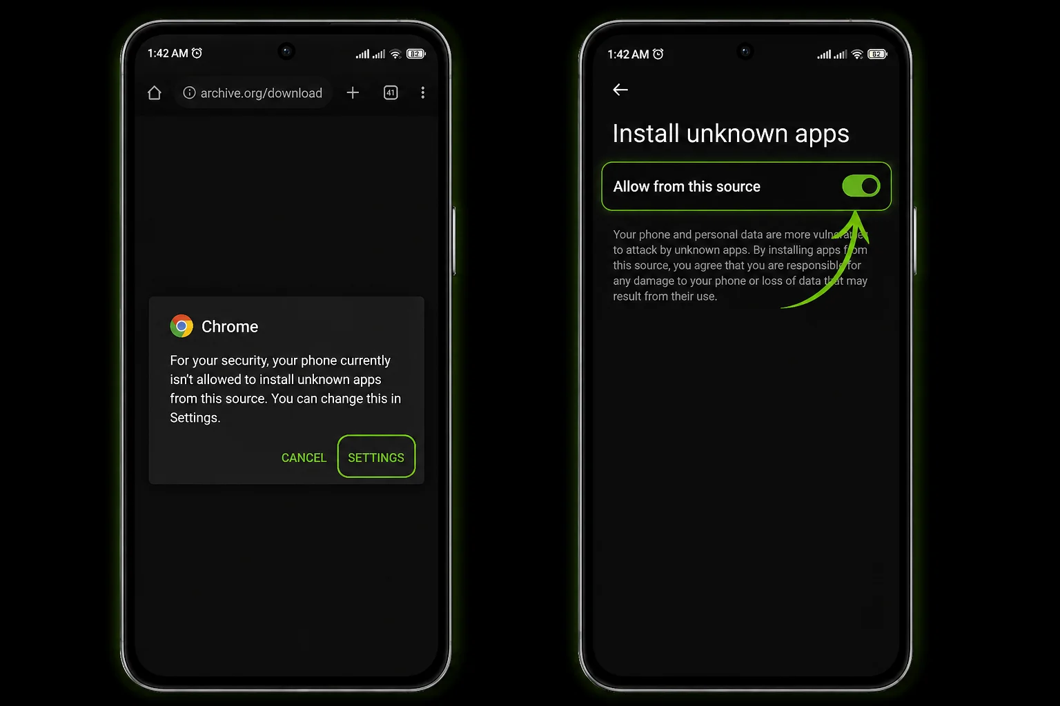 Enable unknown apps installation for OnStream APK on Android