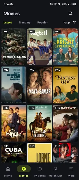 OnStream APK movies category screen for Android streaming