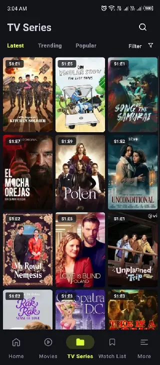 OnStream APK TV series streaming screen for Android